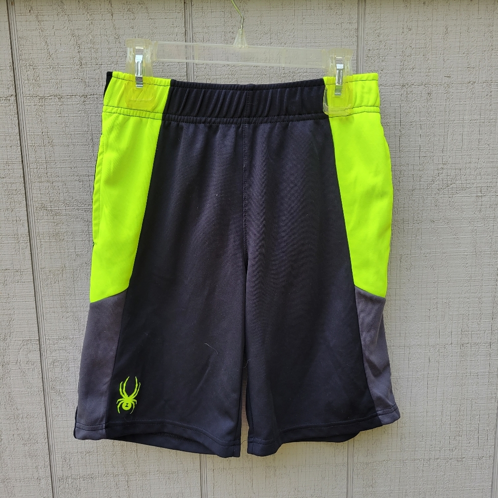 Boy's Spyder Neon Colorblock Polyester Casual Athletic Gym Shorts Medium